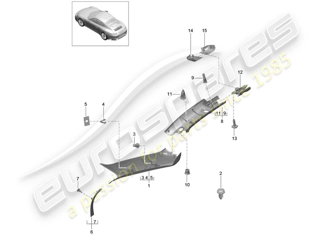 porsche 2019 (991-2) a-säule teilediagramm
