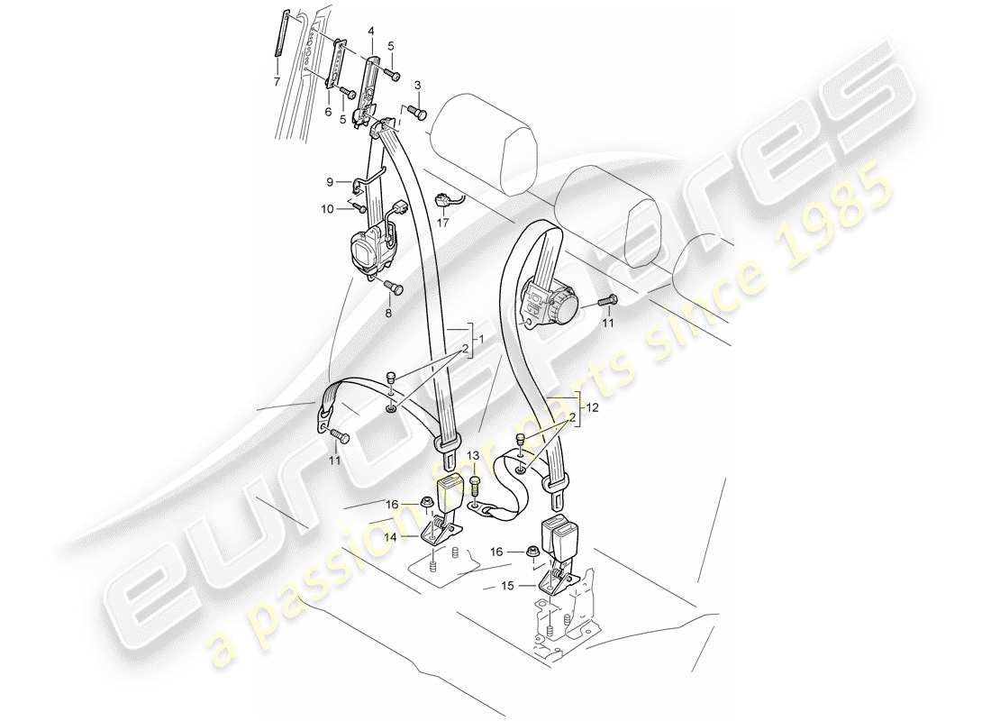 porsche 2008 (cayenne e1 9pa) sicherheitsgurt - teilediagramm