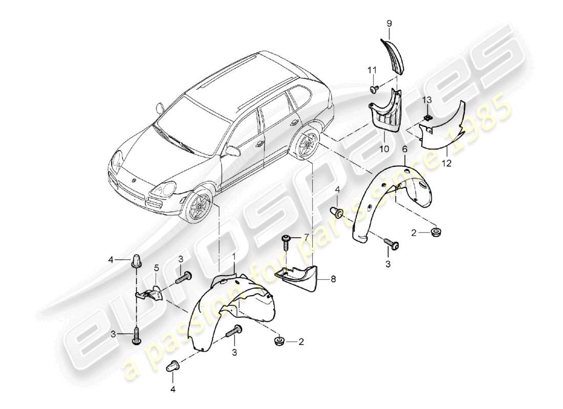 porsche 2003 (cayenne e1 9pa) zierleiste radhaus teilediagramm