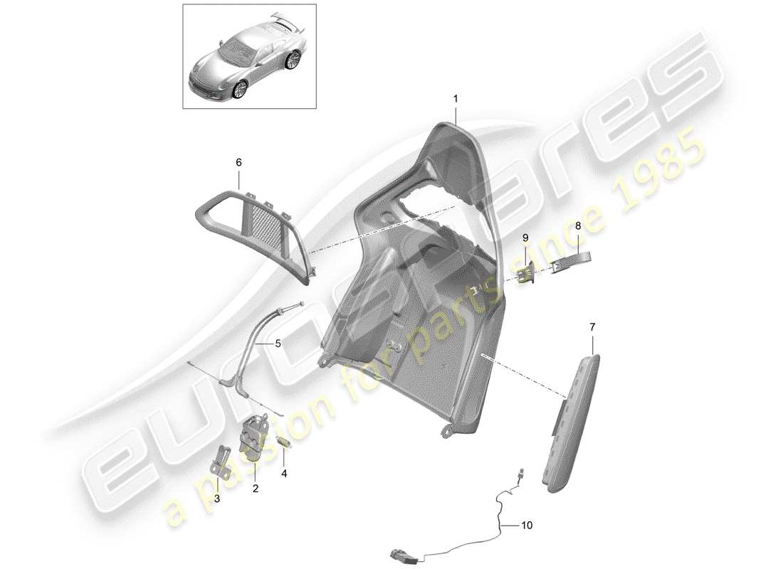 porsche 2017 (991-2 r/gt3/rs) rückenlehnenschale ersatzteildiagramm