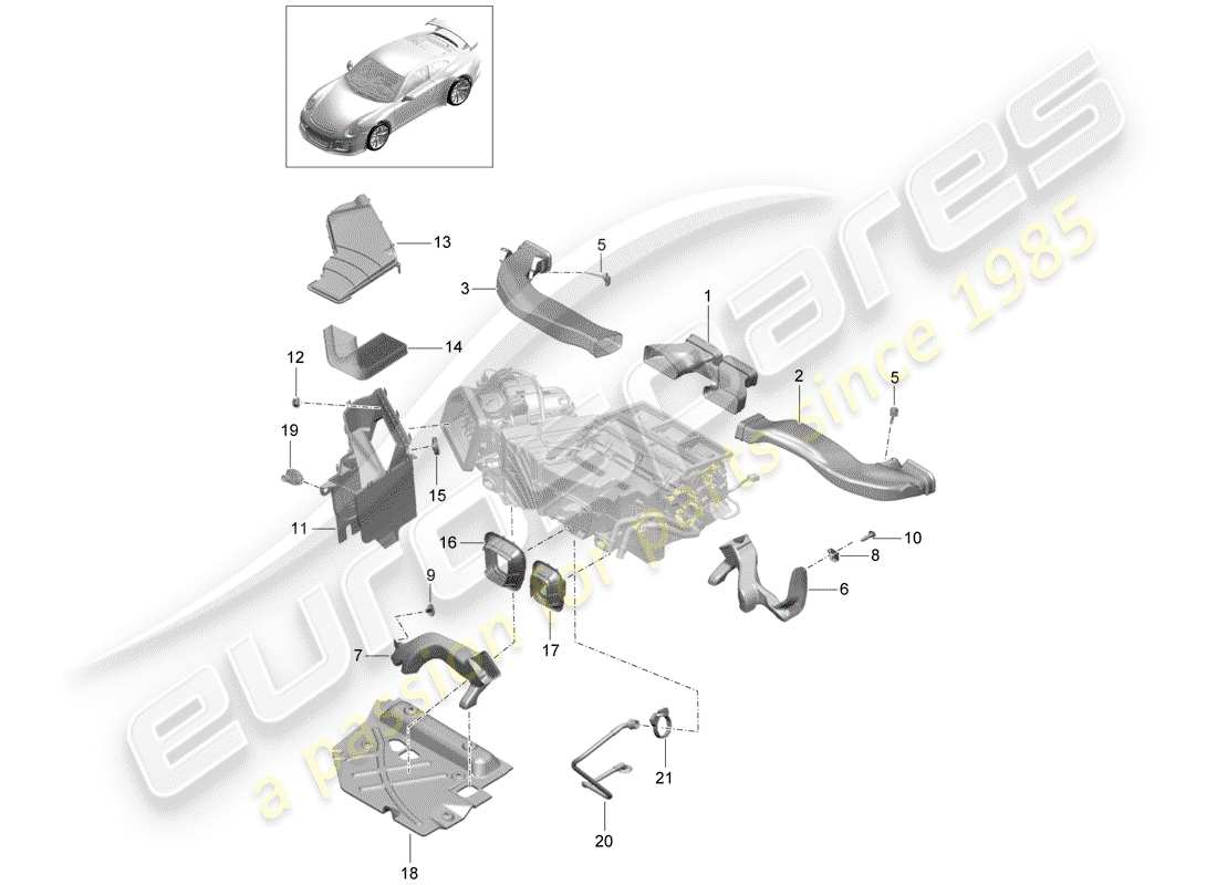 porsche 2016 (991-1 r/gt3/rs) luftkanal teilediagramm