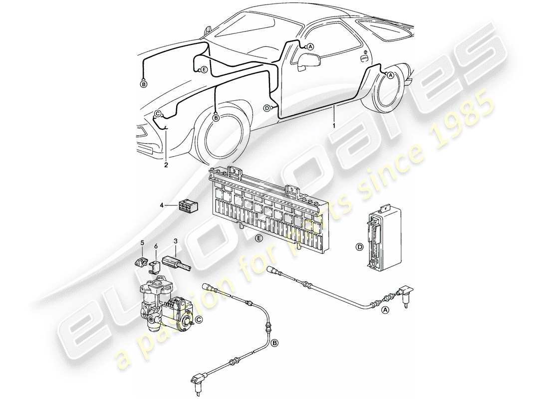 porsche 1983 (928) kabelbaum - antiblockierbremssystem -abs- teilediagramm