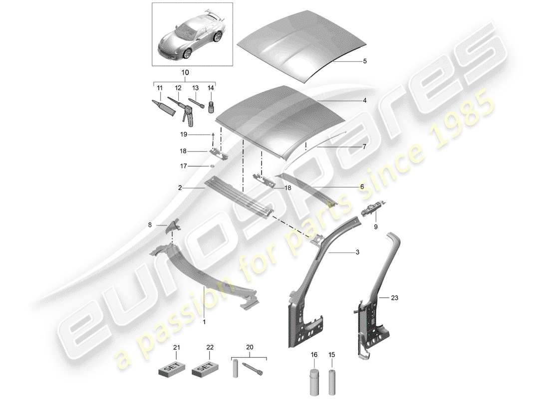 porsche 2018 (991-2 r/gt3/rs) cowl-teilediagramm