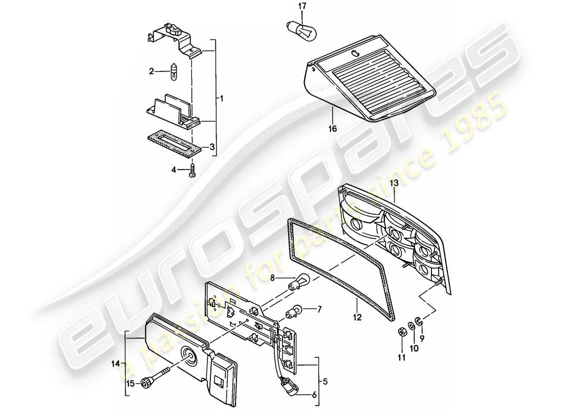 porsche 1986 (944) kennzeichenleuchte - rücklicht ersatzteildiagramm