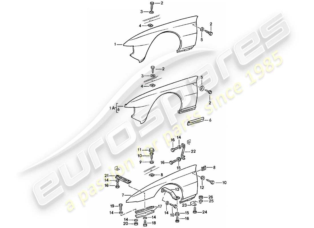 porsche 1982 (924) fender-teilediagramm