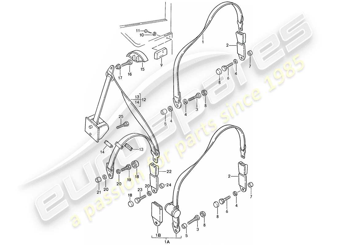 porsche 1990 (944) sicherheitsgurt - teilediagramm