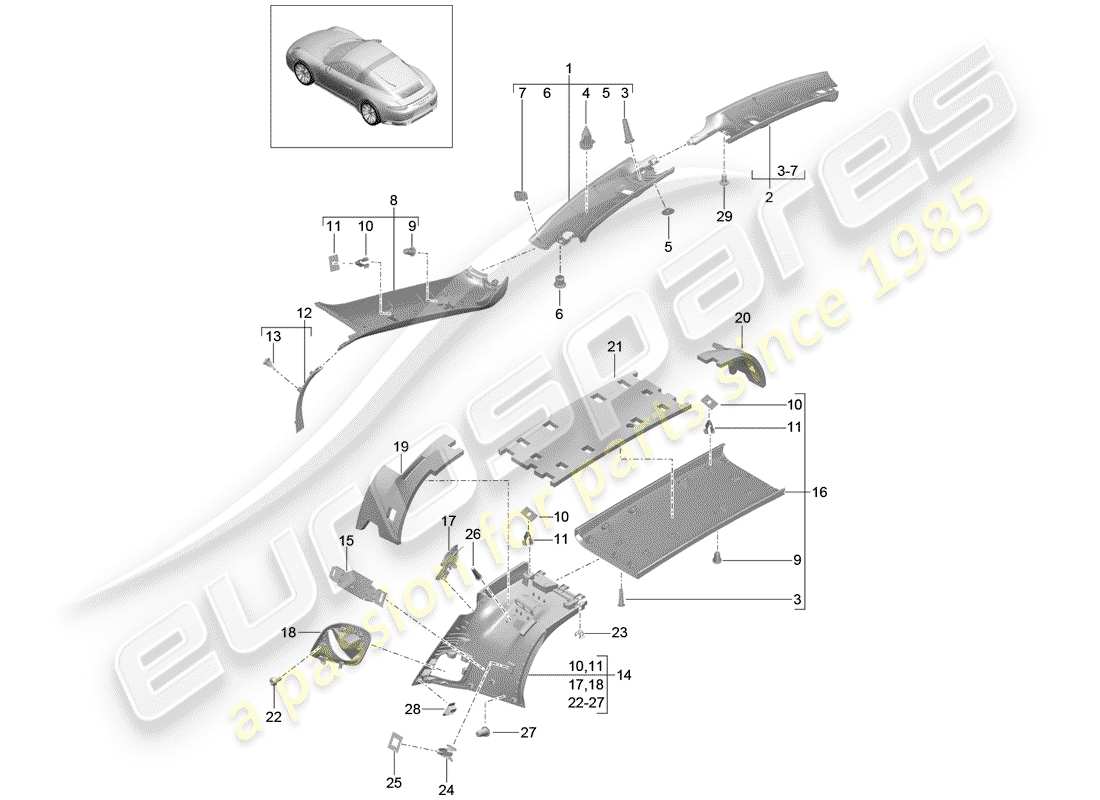 porsche 2019 (991-2) a-säule teilediagramm