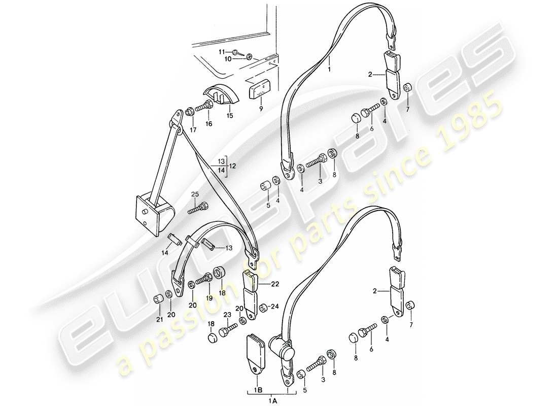 porsche 1993 (968) sicherheitsgurt - teilediagramm
