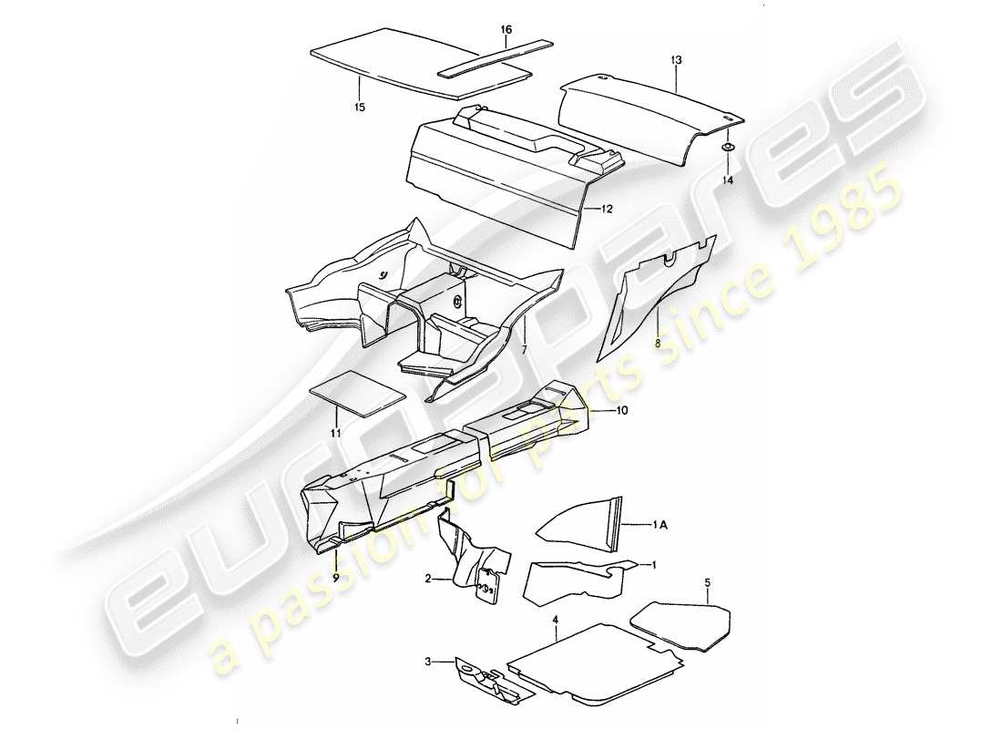 porsche 1991 (964) karosserie - schallabsorbatoren ersatzteildiagramm