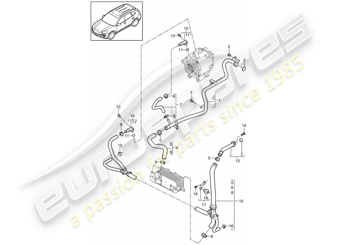 porsche 2015 (cayenne e2 92a) wasserkühlen teilediagramm