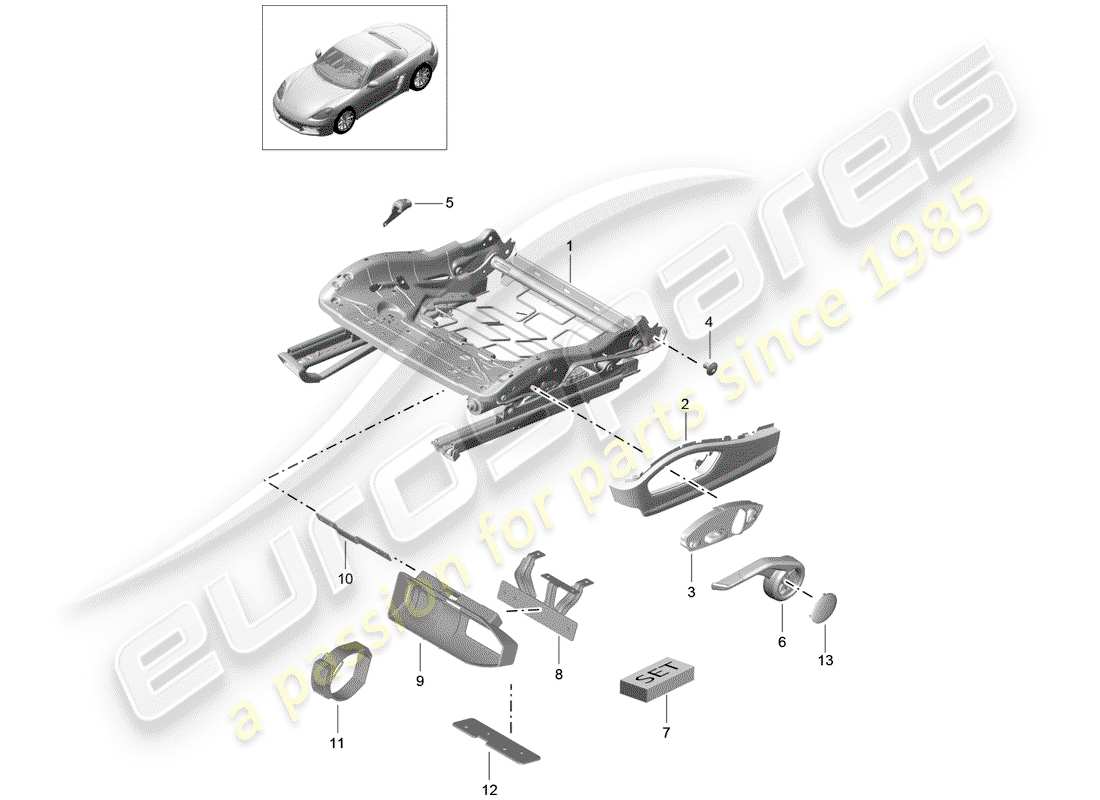 porsche 2017 (718 boxster) sitzrahmen teilediagramm
