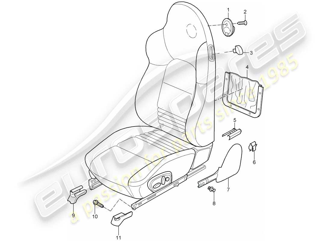 porsche 2004 (996 gt3) sportsitz ersatzteildiagramm