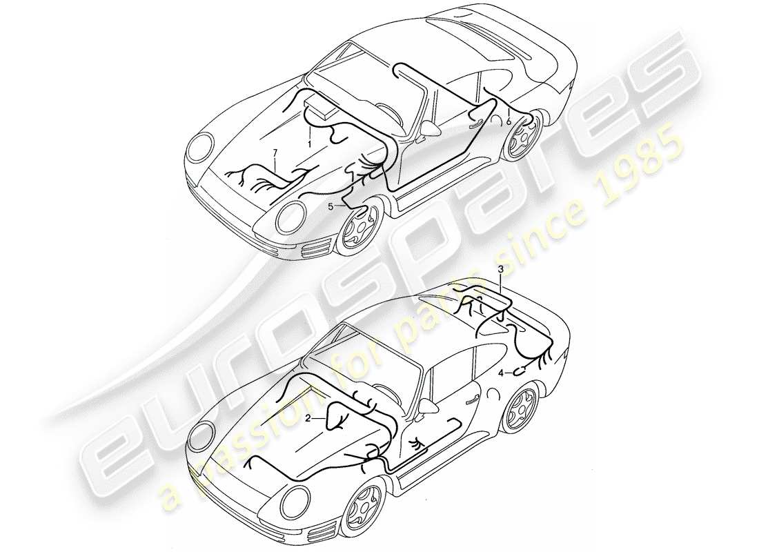 porsche 1987 (959) kabelbäume - anti-blockiersystem -abs- - blockiersteuerung - reifendruck-kontrollsystem - motor teilediagramm