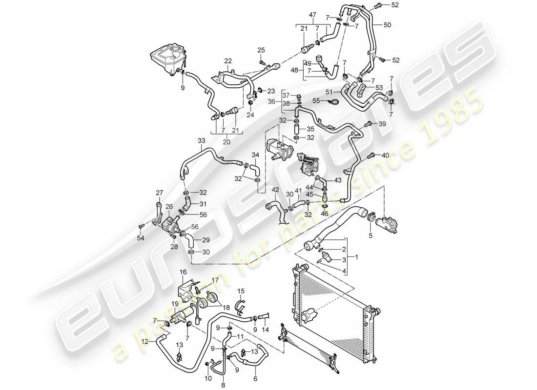 porsche 2008 (cayenne e1 9pa) wasserkühlung 4 ersatzteildiagramm