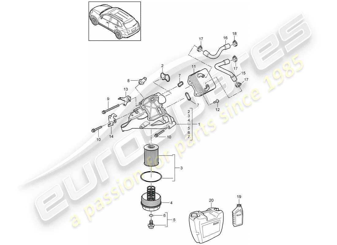 porsche 2013 (cayenne e2 92a) ölfilter ersatzteildiagramm