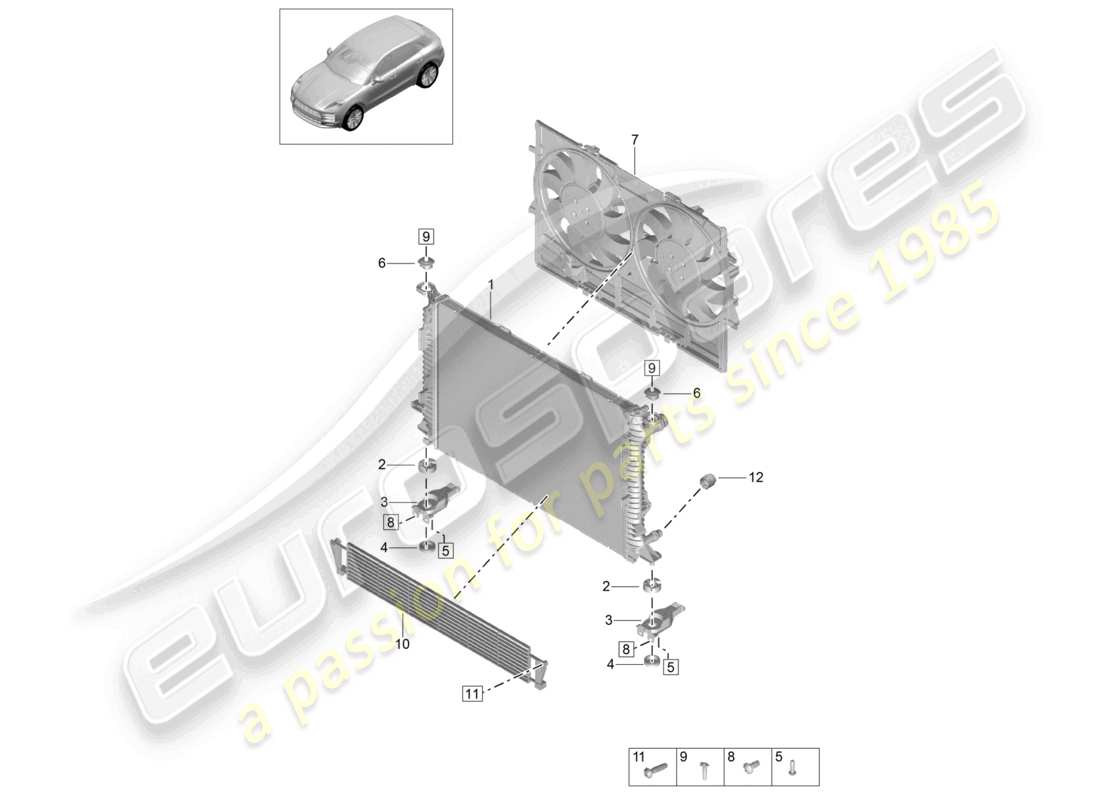 porsche 2020 (macan) kühler für kühlmittel teilediagramm