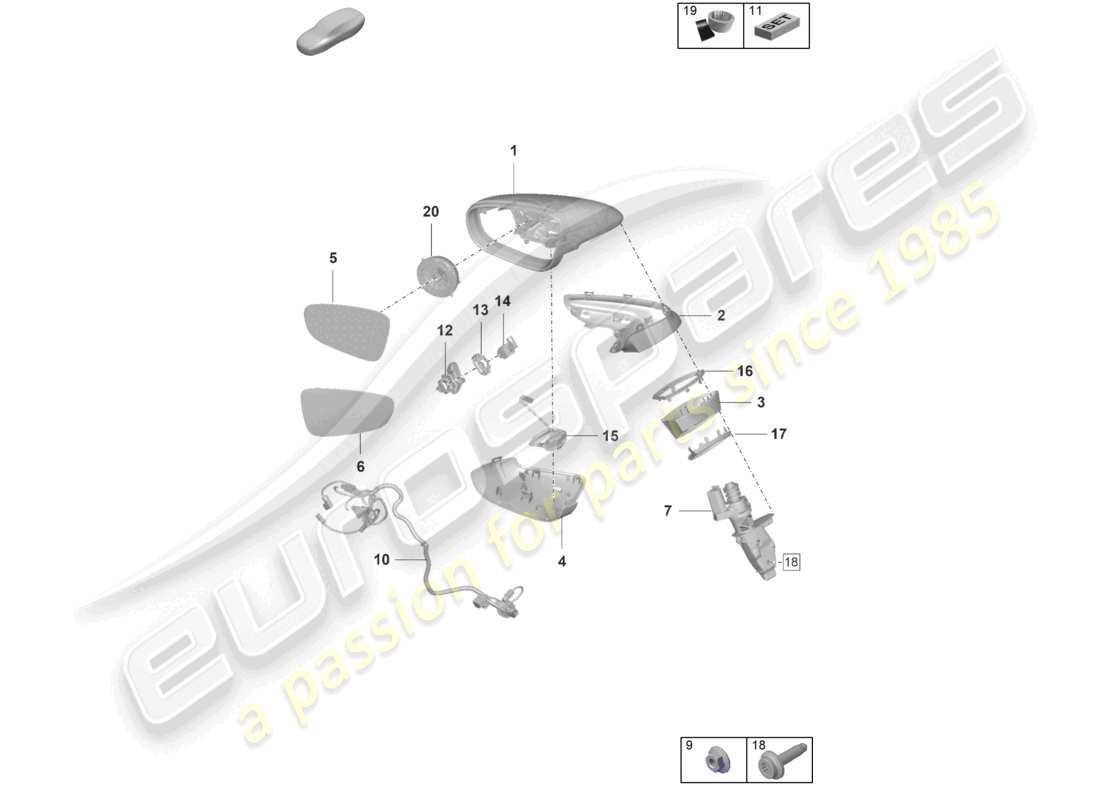 porsche 2019 (992-1) aussenspiegel teilediagramm