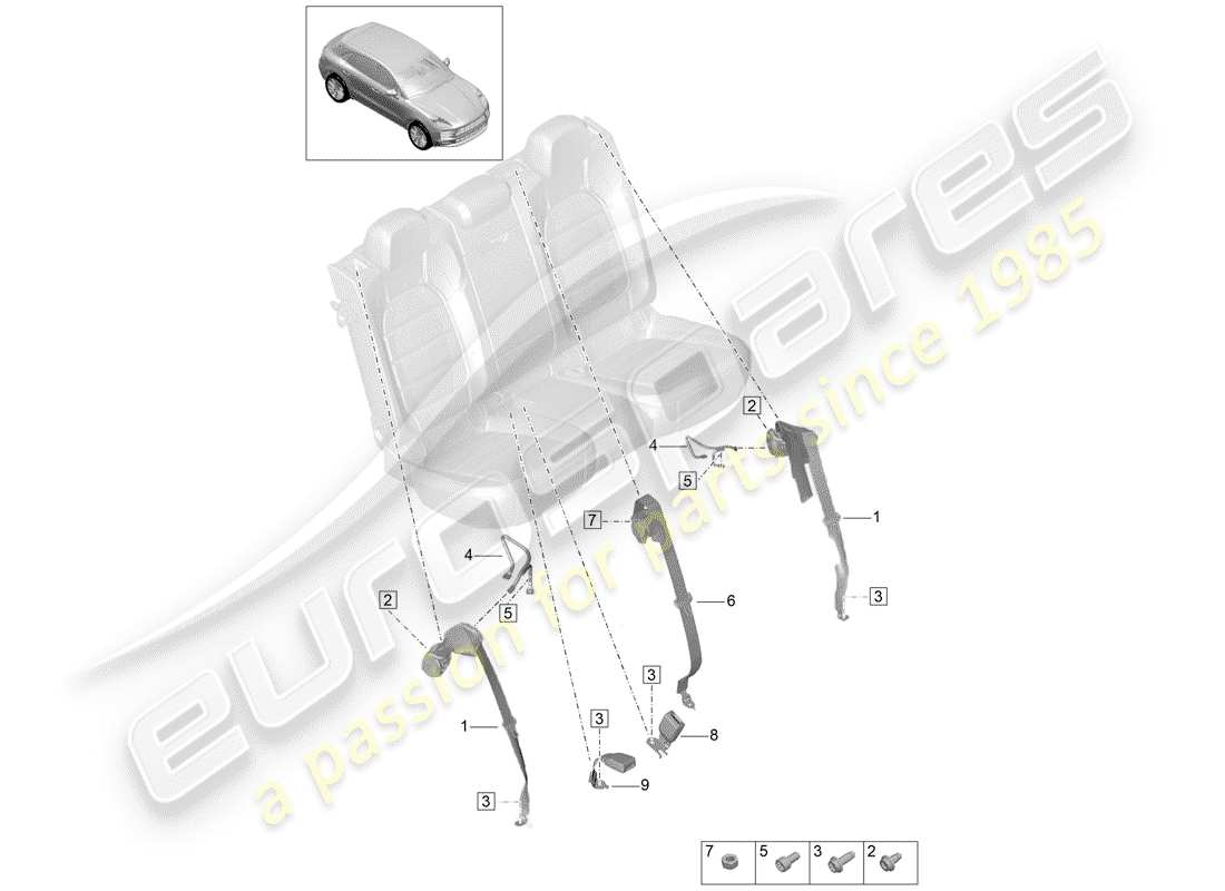 porsche 2020 (macan) dreipunkt-sicherheitsgurt – teilediagramm