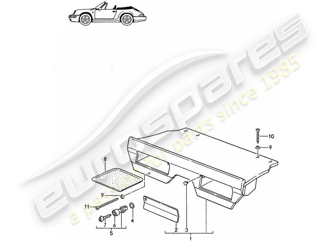 porsche 1987 (seats for 944/968/911/928) gepäckträger - - d >> - mj 1991 ersatzteildiagramm