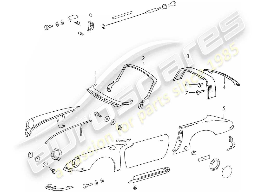 porsche 1970 (911) außenverkleidung - ersatzteildiagramm
