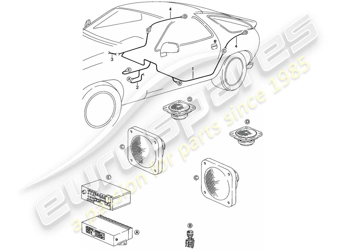 porsche 1986 (928) kabelbaum - lautsprecher - d - mj 1986>> ersatzteildiagramm