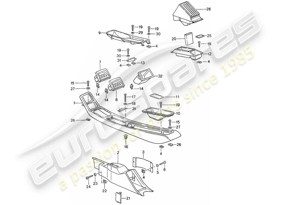 porsche 1996 (993) center console ersatzteildiagramm
