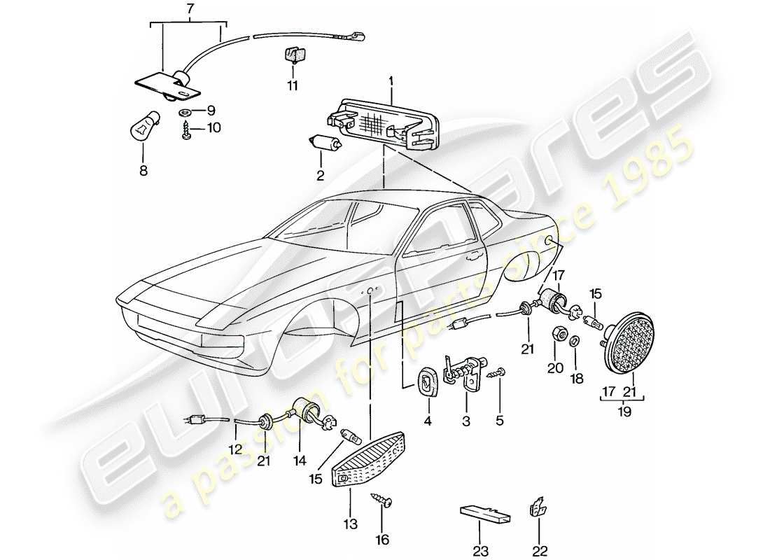 porsche 1977 (924) innenleuchte - blinker ersatzteildiagramm