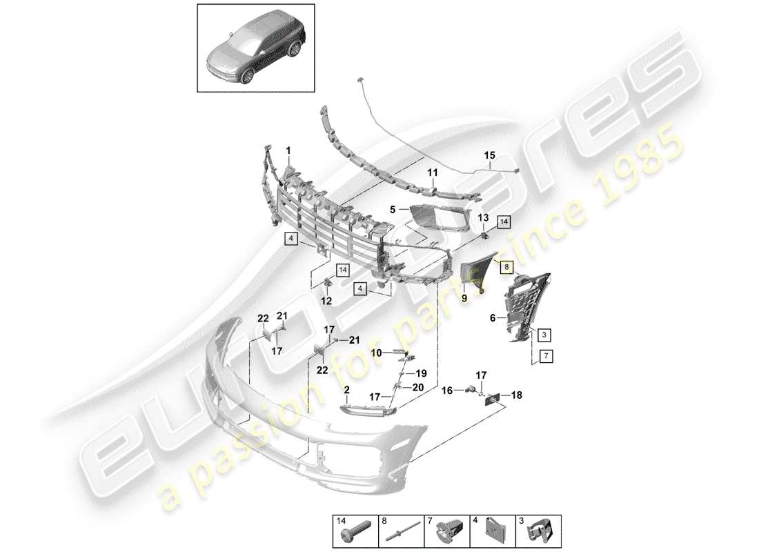 porsche 2018 (cayenne e3 9ya/9yb) stoßstange ersatzteildiagramm