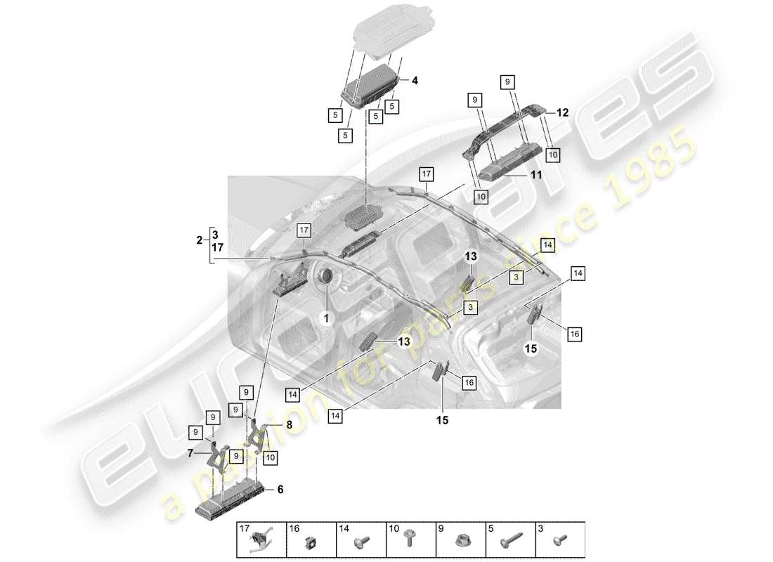 porsche 2018 (cayenne e3 9ya/9yb) airbag-teilediagramm