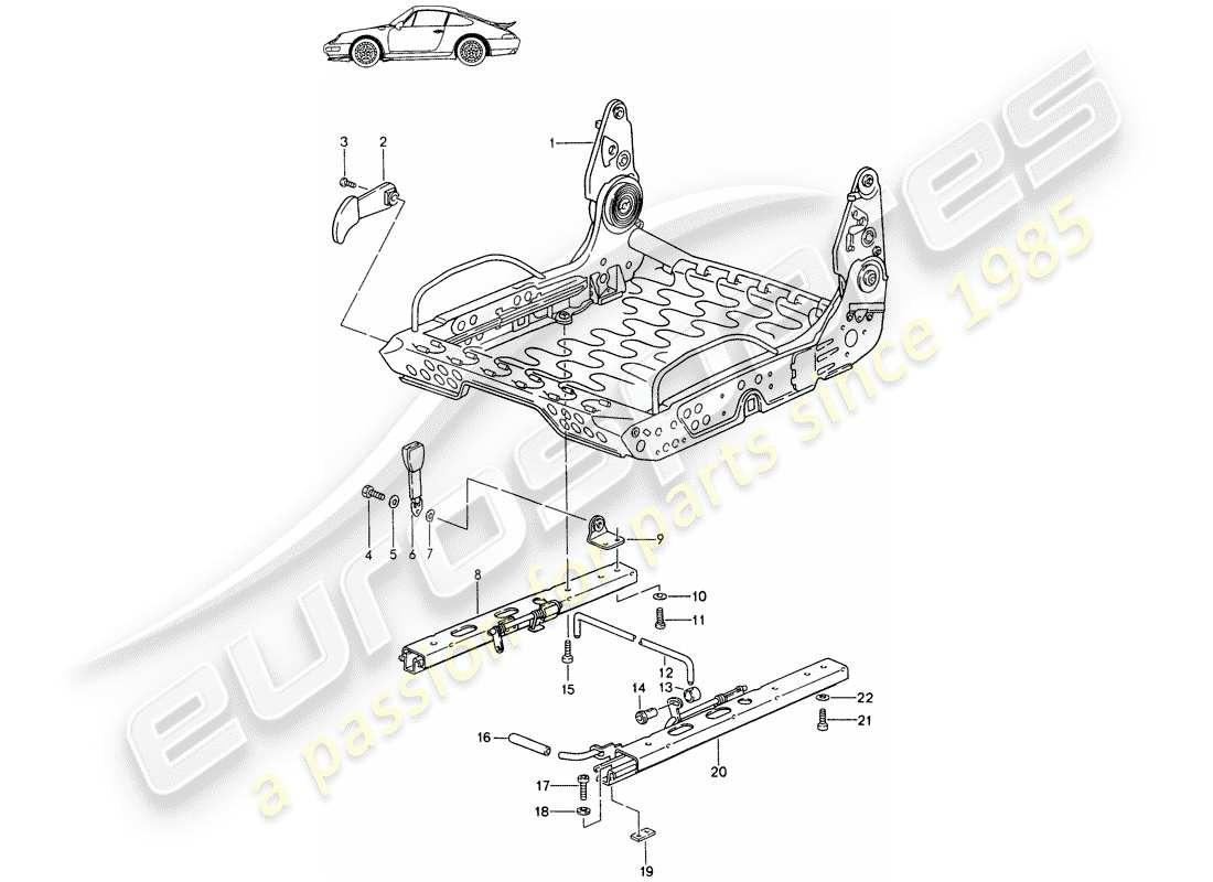 porsche 1987 (seats for 944/968/911/928) rahmen für sitz - sportsitz - manuell einstellbar - d - mj 1995>> - mj 1996 ersatzteildiagramm