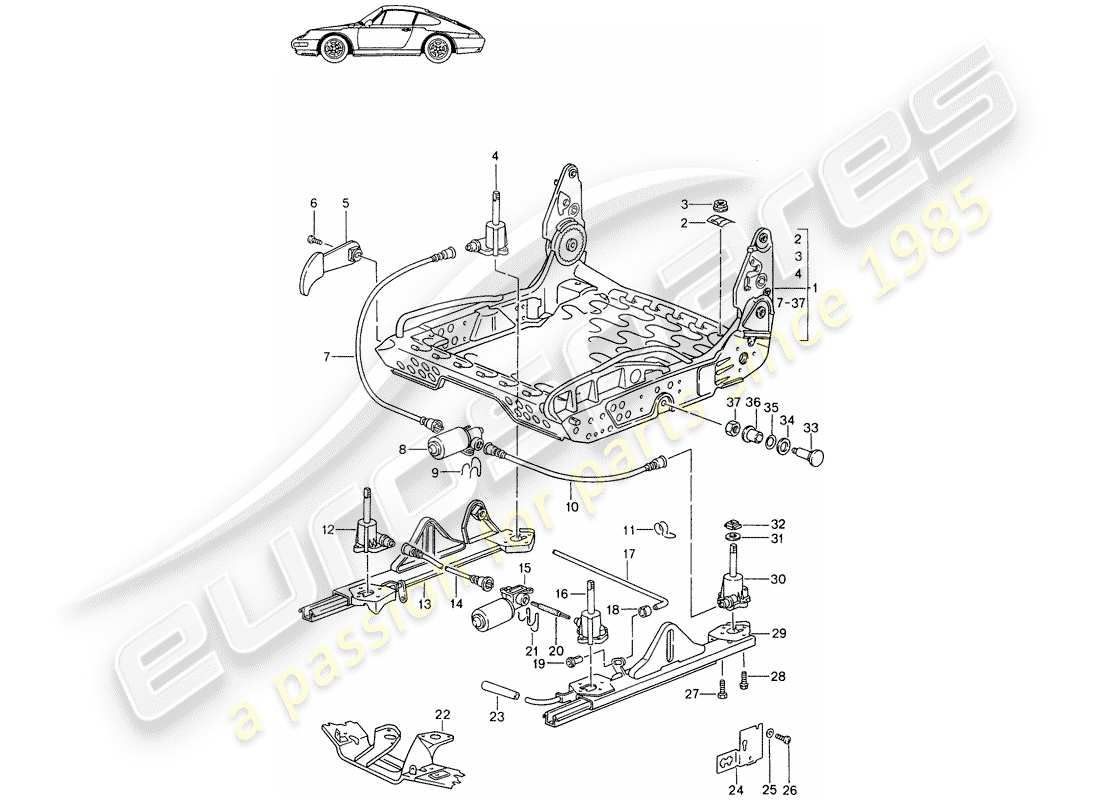 porsche 1987 (seats for 944/968/911/928) rahmen für sitz - sportsitz - elektr. vertikale verstellung - d - mj 1995>> - mj 1998 ersatzteildiagramm