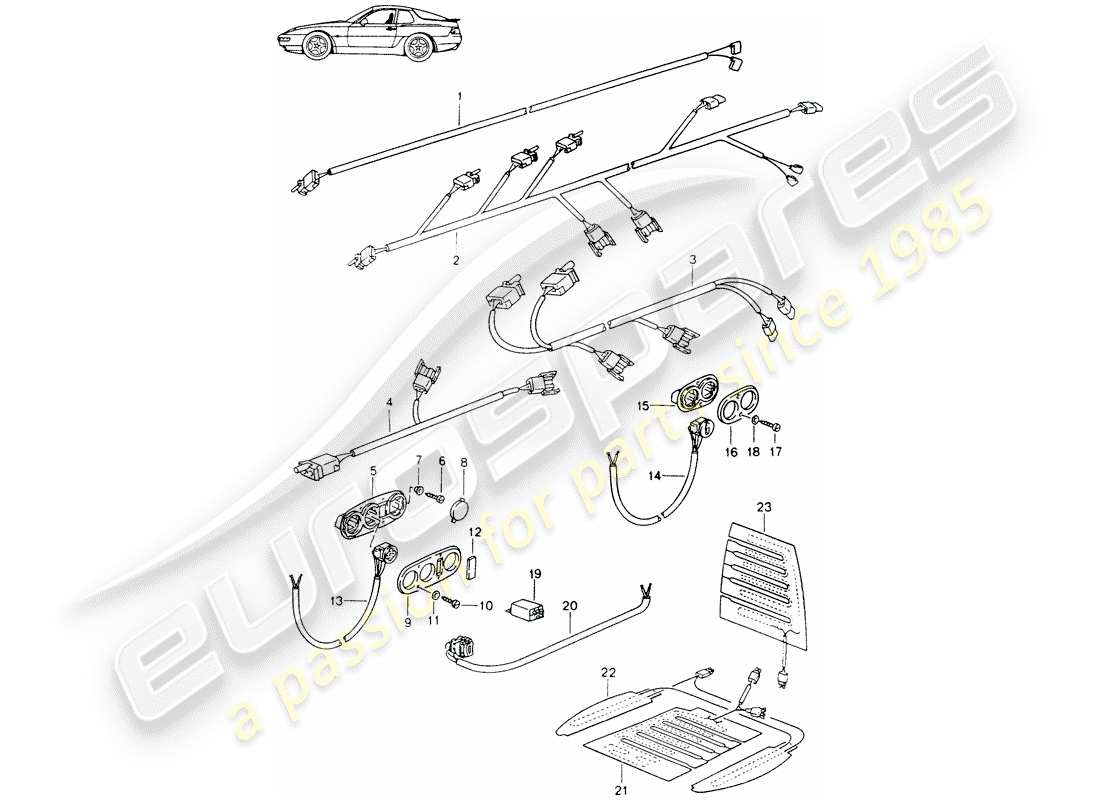 porsche 1987 (seats for 944/968/911/928) kabelbäume - schalter - sitzheizung - vordersitz - d - mj 1992>> - mj 1995 ersatzteildiagramm