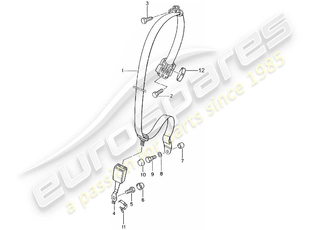 porsche 1998 (996) dreipunkt-sicherheitsgurt – teilediagramm