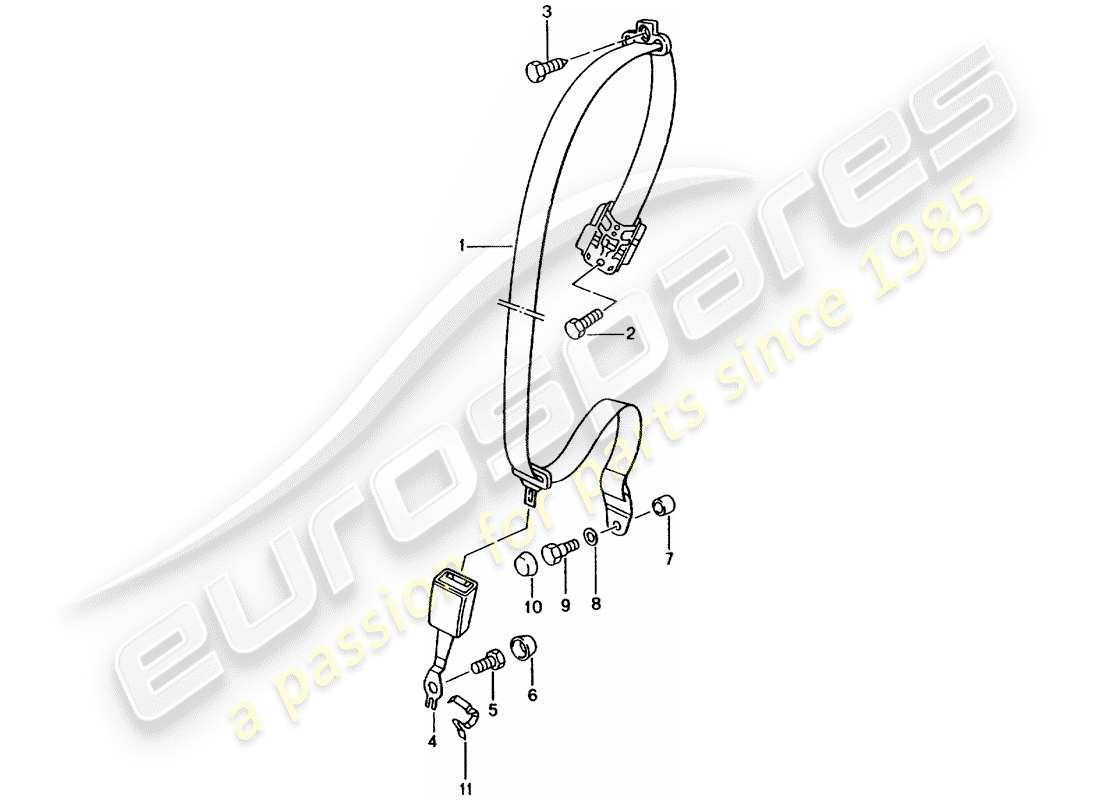 porsche 1999 (996) dreipunkt-sicherheitsgurt – teilediagramm