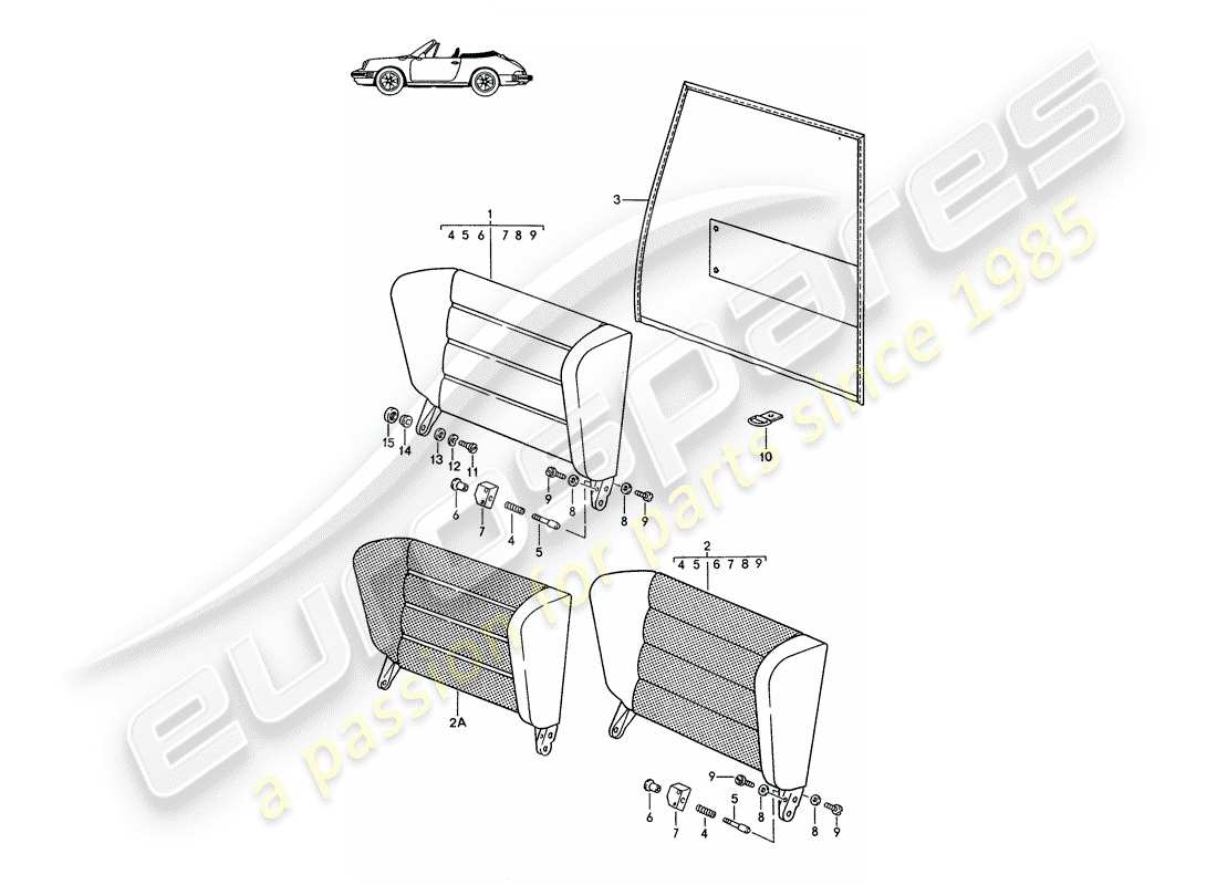 porsche 1987 (seats for 944/968/911/928) notsitz-rückenlehne - - d - mj 1985>> - mj 1986 ersatzteildiagramm
