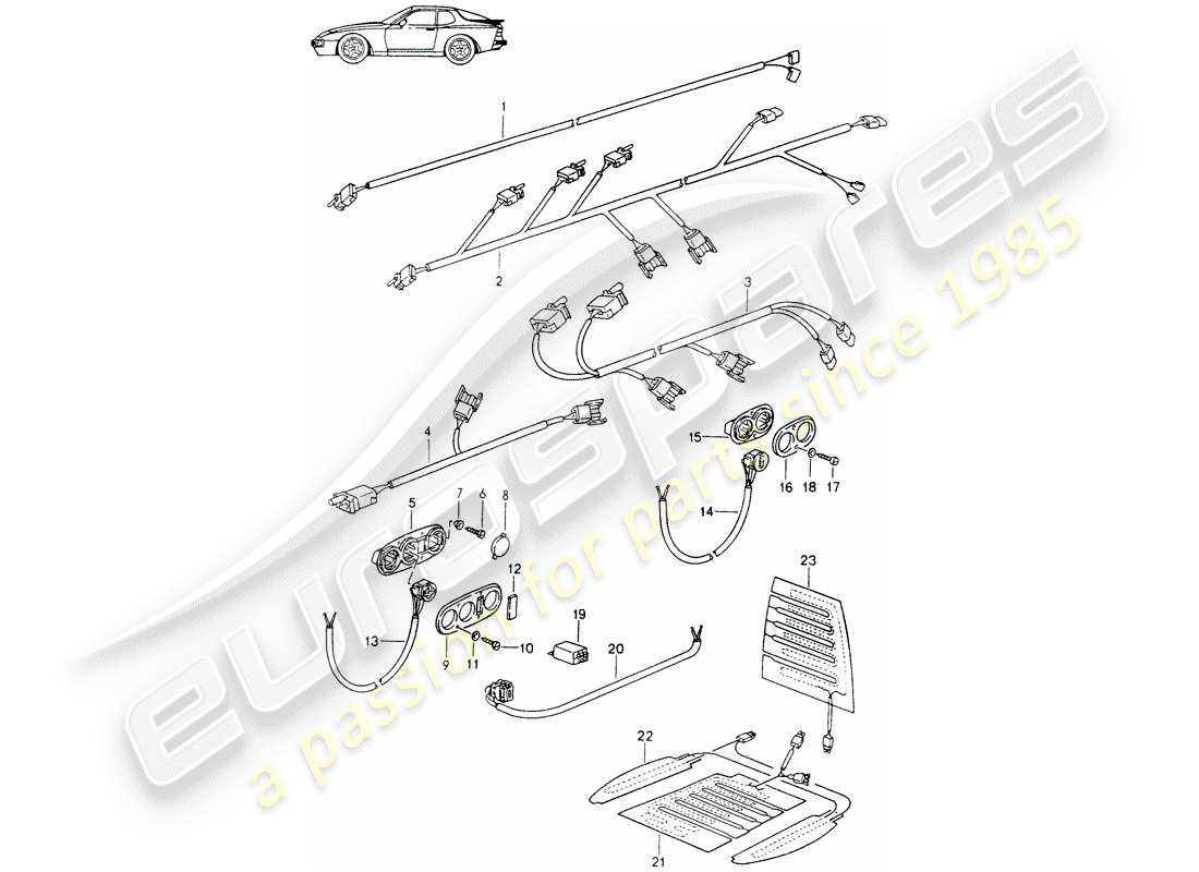 porsche 1987 (seats for 944/968/911/928) kabelbäume - schalter - sitzheizung - vordersitz - d - mj 1989>> - mj 1991 ersatzteildiagramm