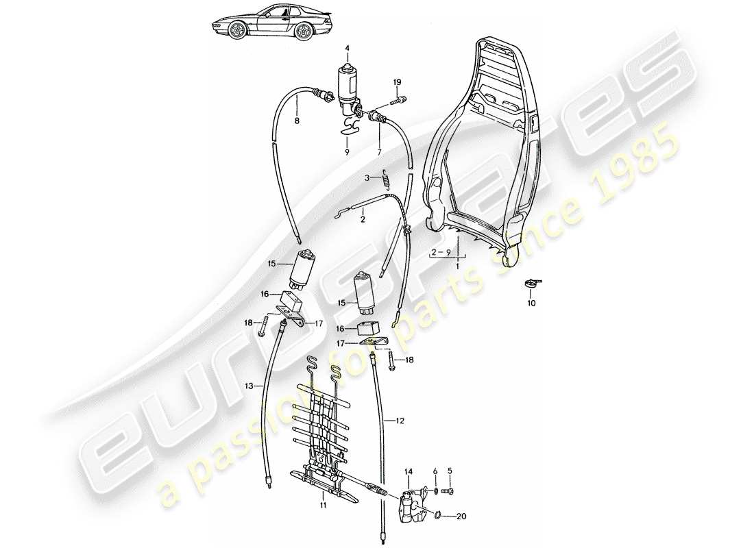 porsche 1987 (seats for 944/968/911/928) rückenlehnenrahmen - elektrisch - manuell - lendenwirbelstütze - d - mj 1992>> - mj 1995 ersatzteildiagramm