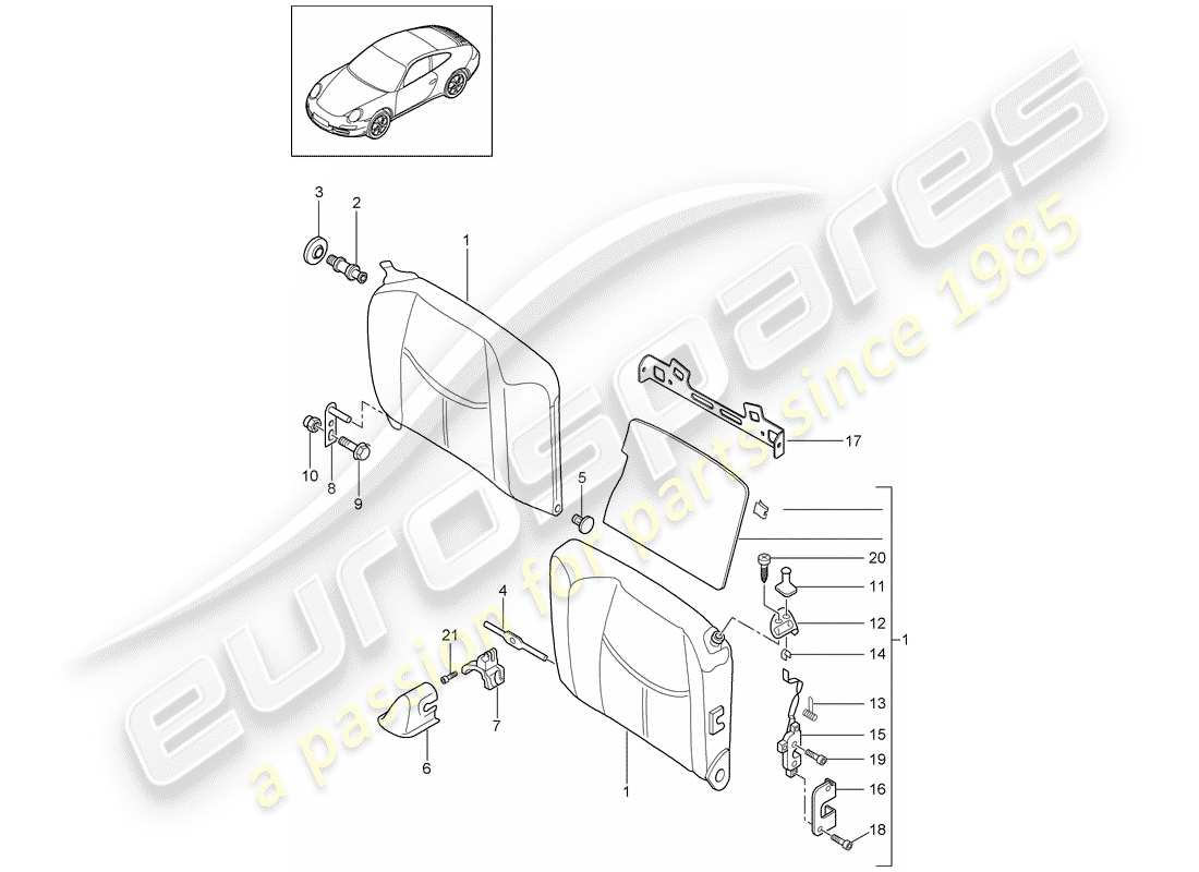 porsche 2012 (997-2) notsitz-rückenlehne ersatzteildiagramm