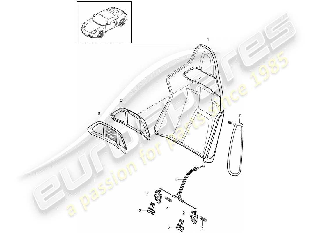 porsche 2012 (987 boxster) rückenlehnenschale teilediagramm