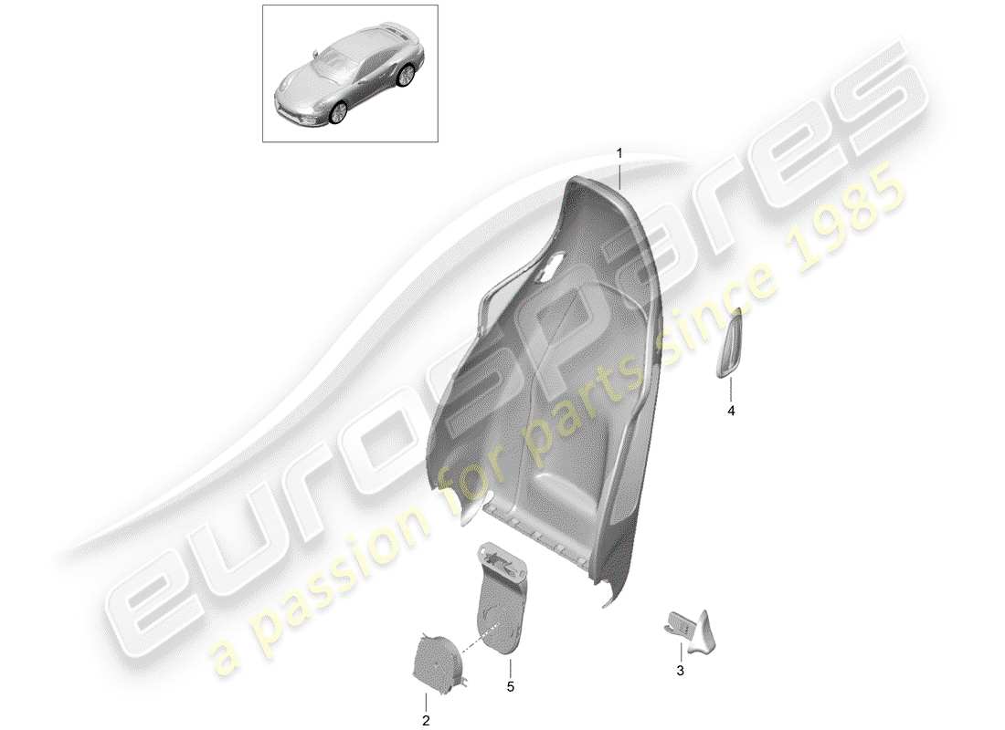 porsche 991 turbo (2015) rückenlehnenschale ersatzteildiagramm