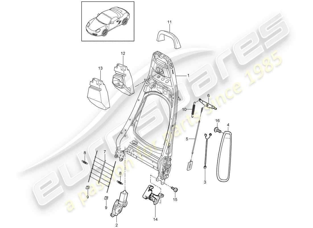 porsche 2010 (987 boxster) rückenlehnenrahmen ersatzteildiagramm