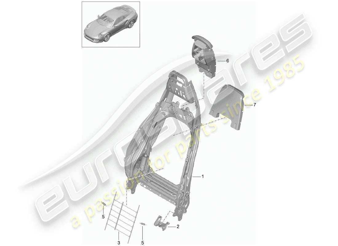 porsche 991 turbo (2015) rahmen - rückenlehne ersatzteildiagramm