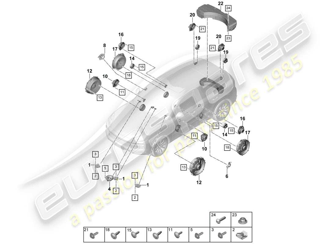 porsche 2019 (cayenne e3 9ya/9yb) lautsprecher-teilediagramm