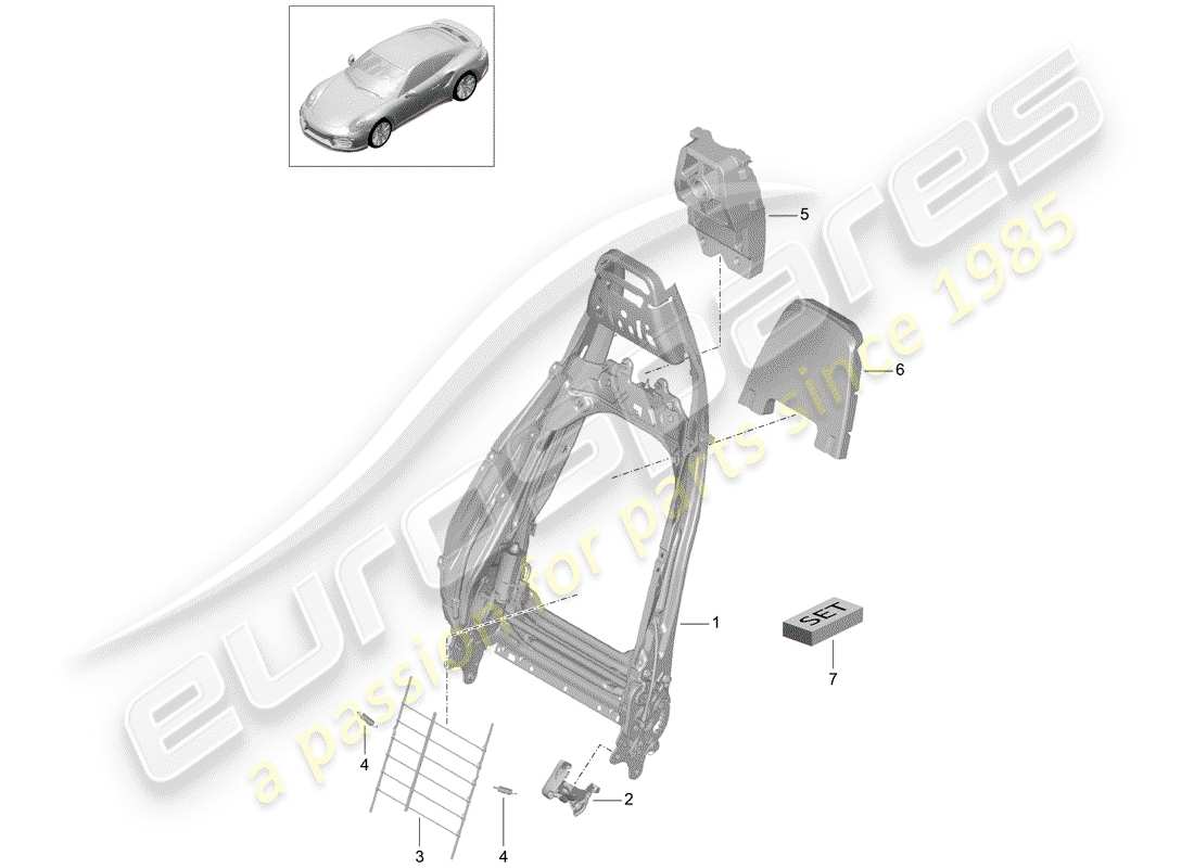 porsche 991 turbo (2015) rahmen - rückenlehne ersatzteildiagramm