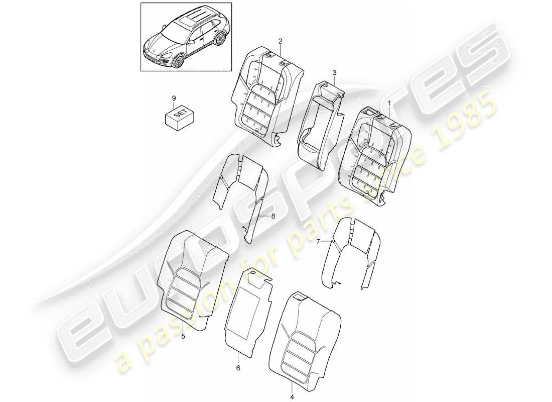 porsche 2013 (cayenne e2 92a) rückenlehne, ersatzteildiagramm