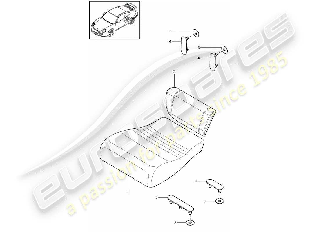porsche 2008 (997-1 turbo / gt2) rücksitzkissen ersatzteildiagramm