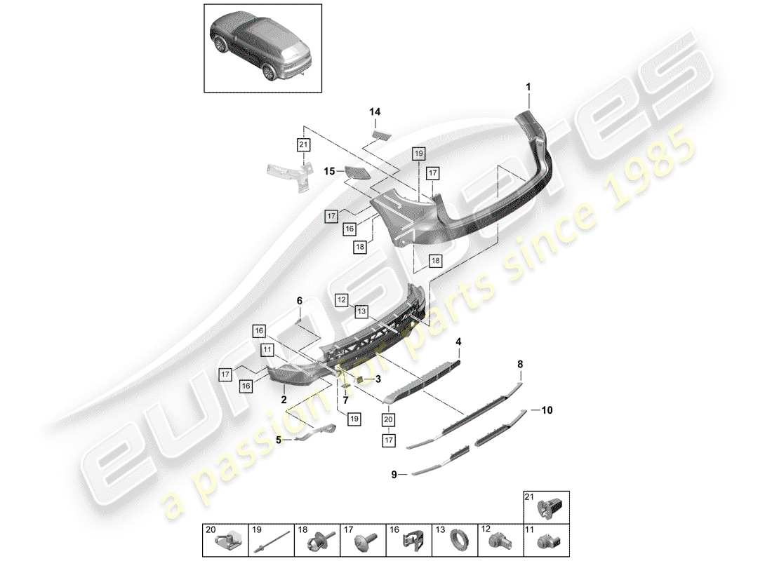 porsche 2018 (cayenne e3 9ya/9yb) stoßstange ersatzteildiagramm