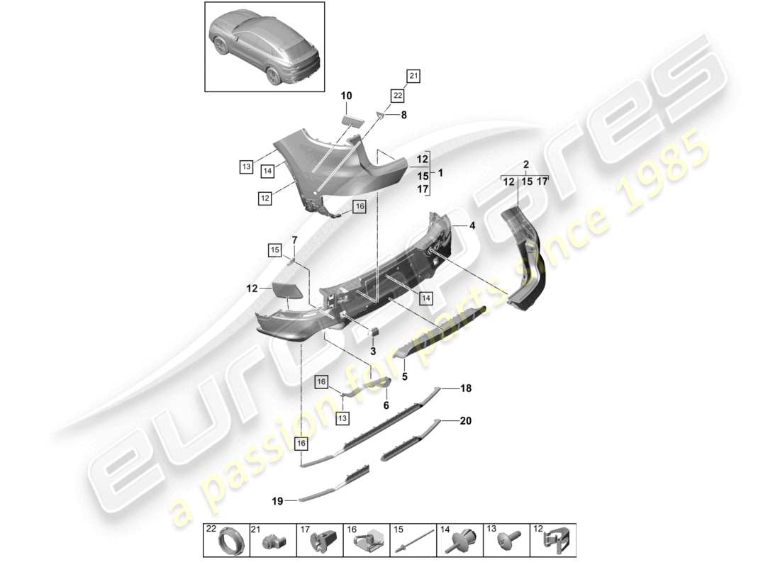 porsche 2018 (cayenne e3 9ya/9yb) stoßstange hinten coupé sport design paket (carbon-version) ersatzteildiagramm