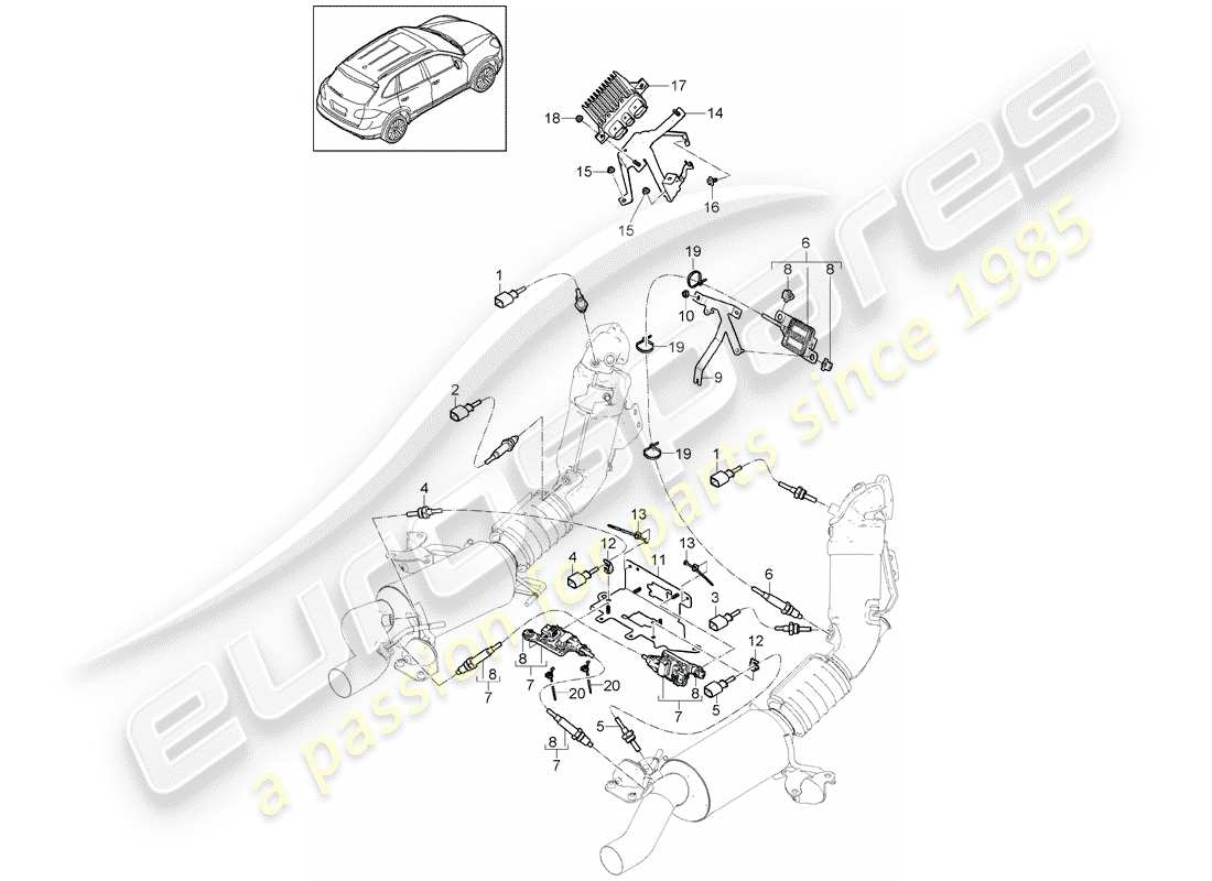 porsche 2014 (cayenne e2 92a) auspuffanlage teilediagramm