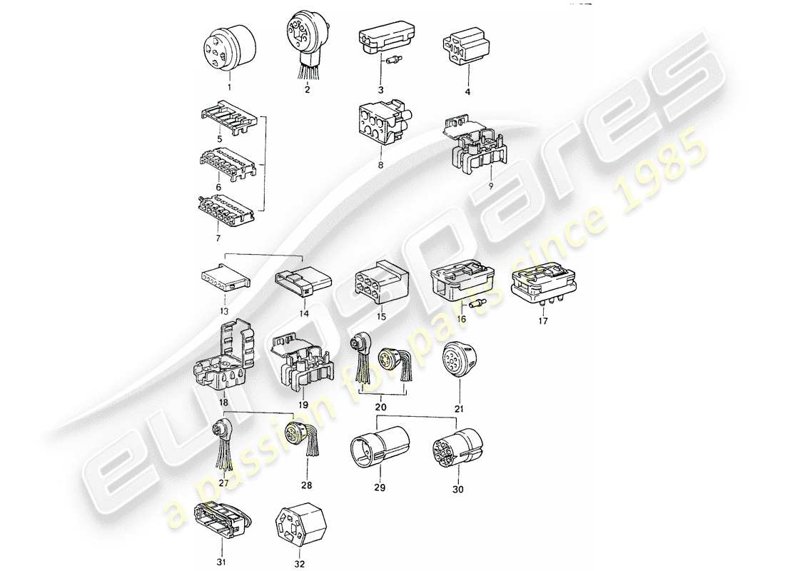 porsche 1992 (964) steckverbindergehäuse ersatzteildiagramm